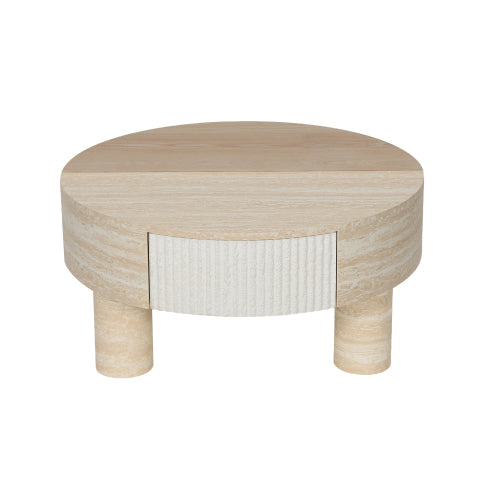 Round Coffee Table with Flip Top Storage Fluted Modern MDF Living Room Center Table