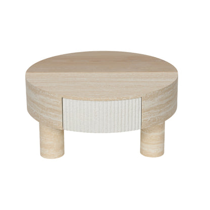 Round Coffee Table with Flip Top Storage Fluted Modern MDF Living Room Center Table
