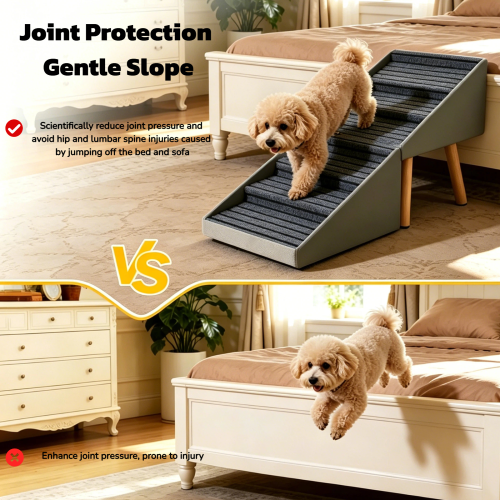 Grey 2-in-1 Foldable Pet Stairs Ottoman, 6 Steps Dog Ramp 25.2 inch, Converts to Footrest for Large & Small Dogs
