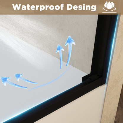 56-60" W × 60" H Tempered Glass with Explosion Proof Film, Aluminum Frame Double Sliding Shower Door, "1/4 (6 mm), Stainless Steel handle, Matte Black