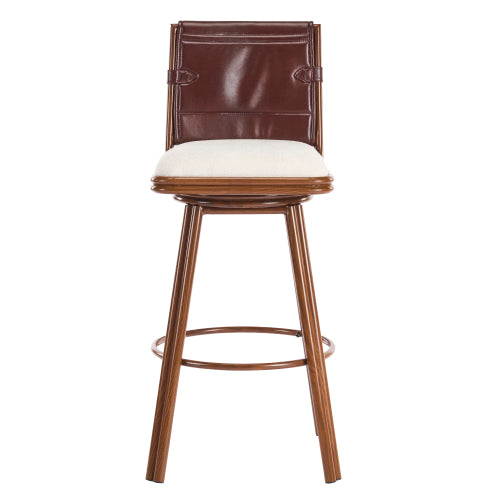 Indoor Upholstered Swivel Bar Stool with Metal Frame, Walnut Finish and Beige Upholstery, Set of 2