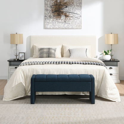 Modern Bed End Bench with Storage,Upholstered Large Foot Rest Stool, Comfy Window Vanity Bench for Living Room,Bedroom,Dorm,Coffee Table,Linen Navy Blue