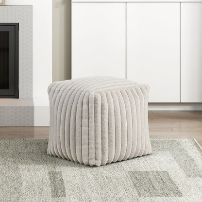 16 inch Off-White Corduroy Square Pouf Ottoman, Non-Slip Floor Seat, Bead Filled 300 LBS Capacity