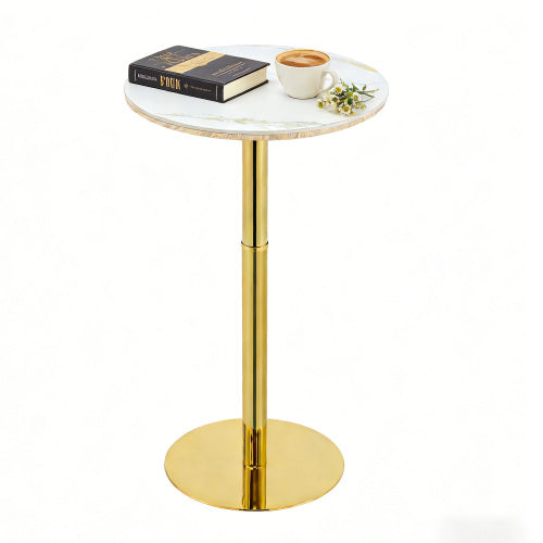Rock slab circular tabletop non adjustable (39.5 inches high) bar table, bar table with gold legs and base (white+gold)
