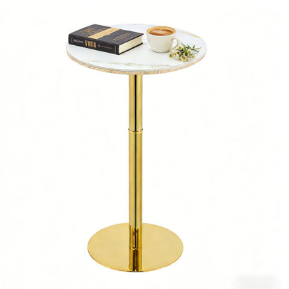 Rock slab circular tabletop non adjustable (39.5 inches high) bar table, bar table with gold legs and base (white+gold)