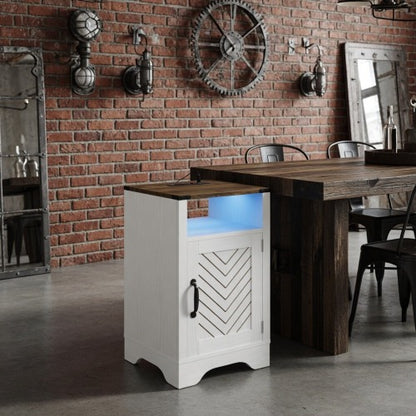 LED Nightstand with Charging Station, White & Rustic Oak Farmhouse Bedside Table 16inch x 16inch x 25inch