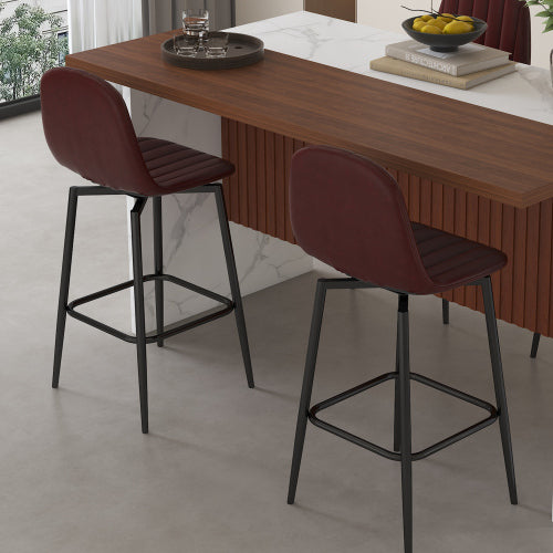 Modern Bar Stools with Swivel Mechanism, PU Padded Seats with Back Support & Metal Legs ¨C Ideal for Kitchen Islands, Home Bars, Commercial Bars, Dark Brown(Set of 2)