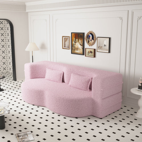 Pink Full-Size Sherpa Fleece Convertible Floor Sofa Bed, 2 Pillows, No Assembly