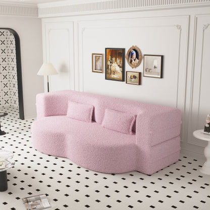 Pink Full-Size Sherpa Fleece Convertible Floor Sofa Bed, 2 Pillows, No Assembly