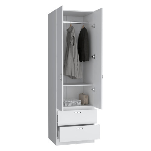 76" High Armoire Wardrove Closet with 2 Drawers, Double Door Cabinet , One Shelf and Hanging Rod, Bedroom Clothes Storage Cabinet Organizer