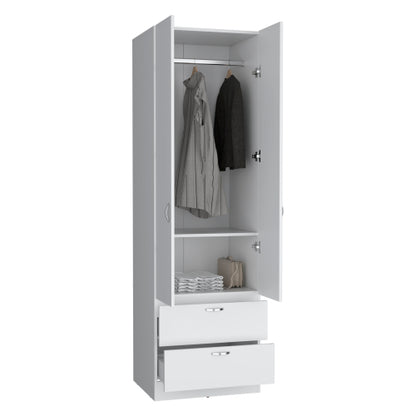 76" High Armoire Wardrove Closet with 2 Drawers, Double Door Cabinet , One Shelf and Hanging Rod, Bedroom Clothes Storage Cabinet Organizer