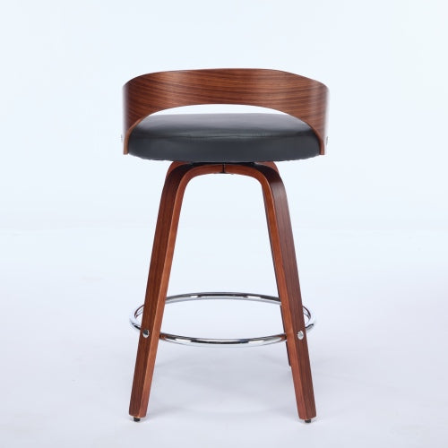 Bar Stools Set of 2, Swivel Bar Height Stools with Low Back, Wood Bar Chairs with Soft Cushion Seat, 25-Inch Seat Height (Black, 25inch Counter Height)