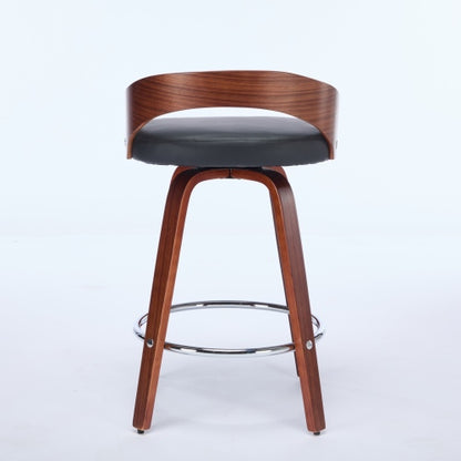Bar Stools Set of 2, Swivel Bar Height Stools with Low Back, Wood Bar Chairs with Soft Cushion Seat, 25-Inch Seat Height (Black, 25inch Counter Height)