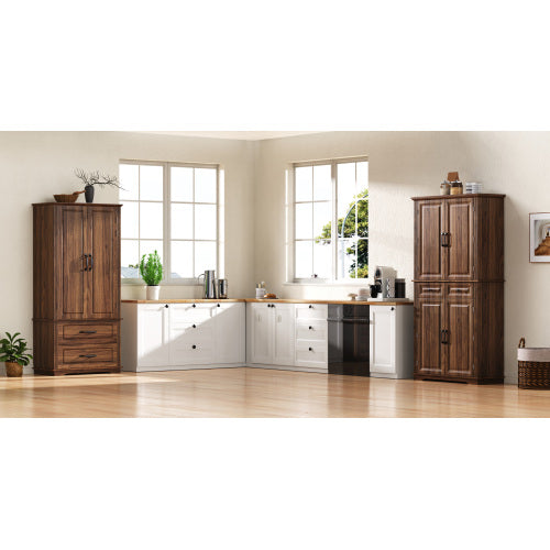 71inch  Farmhouse Kitchen Pantry Cabinet with Pull-Out Shelves Brown