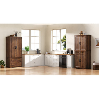 71inch  Farmhouse Kitchen Pantry Cabinet with Pull-Out Shelves Brown