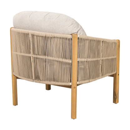 Grotta Outdoor Wood Club Chair, Beige Rope with Beige Cushion