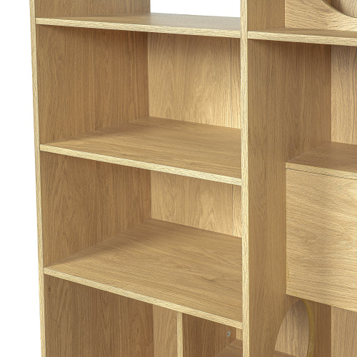 Modern Cat House Bookshelf with Storage and Litter Box Natural