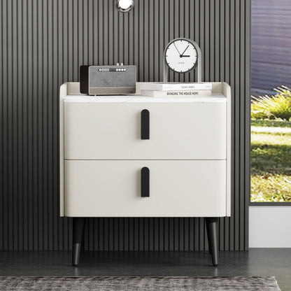 Nightstand with 2 Drawers, Night Stand with Marble-Pattern Tabletop, Modern Beside Table for Bedroom, End Table for Living Room, White