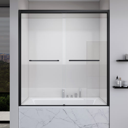 56-60*60 INCH Frame Double Sliding soft-close Shower Doors, Bathroom Sliding Shower Door, (6mm) Thick SGCC Tempered Glass Door For Bathroom Door ,Matte Black