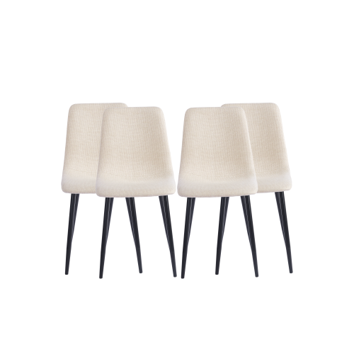 Linen Upholstered Dining Chairs with Black Metal Legs, Set of 4, Beige