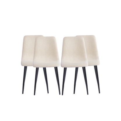 Linen Upholstered Dining Chairs with Black Metal Legs, Set of 4, Beige
