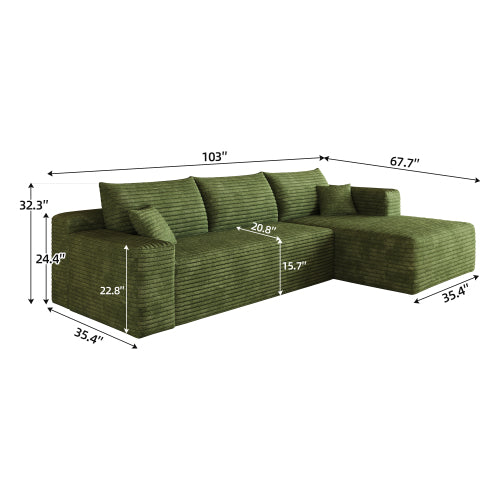 103 inch  Green L-Shape Cloud Deep-Seat Corner Sectional Sofa, No Assembly