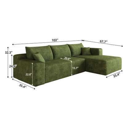 103 inch  Green L-Shape Cloud Deep-Seat Corner Sectional Sofa, No Assembly