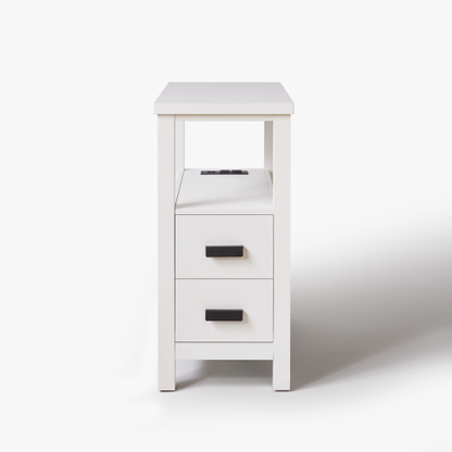 End Table with Charging Station,Side Tables with USB Ports & Outlets,Side Table with 2 Drawers, Small Wood Bedside Table, Small Rustic Side Table, Modern End Table with Drawer