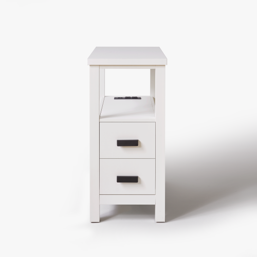 End Table with Charging Station,Side Tables with USB Ports & Outlets,Side Table with 2 Drawers, Small Wood Bedside Table, Small Rustic Side Table, Modern End Table with Drawer