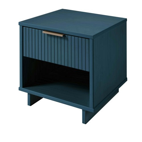 Midnight Blue Ribbed Solid Wood Nightstand