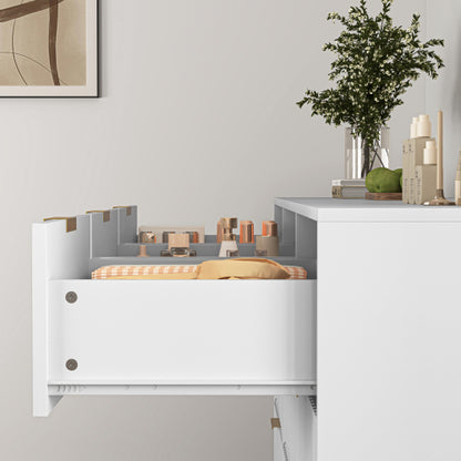 White 9 Drawer Dresser, 63" Large Deep Chest of Drawers, Wooden Dresser Storage Cabinet with 9 Drawers for Bedroom, Long Dressers for Living Room, Hallway, Drawer panel with wavy patterns