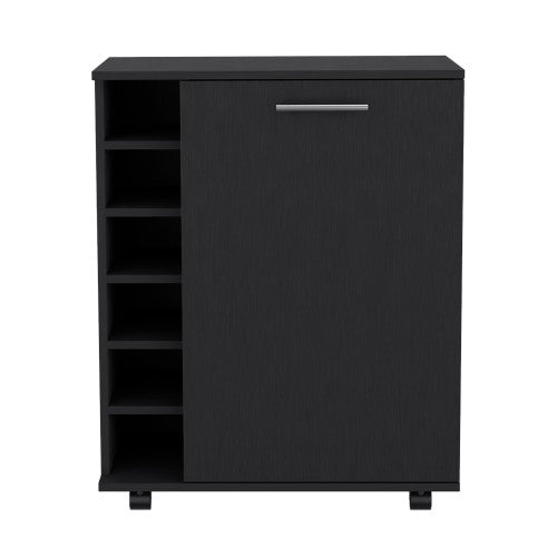 Bar Cart with Integrated Wine Storage, Spacious Cabinet and Smooth Rollers