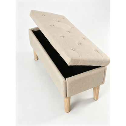 32 inch Wide Square Storage Ottoman Bench with Built-in Tray, Upholstered Footrest, Versatile End of Bed Bench for Bedroom & Entryway