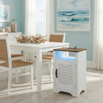 LED Nightstand with Charging Station, White & Rustic Oak Farmhouse Bedside Table 16inch x 16inch x 25inch