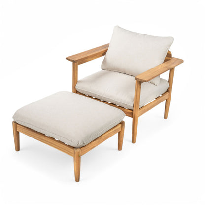 Terassi Outdoor Acacia Wood Lounge Set with Chair, Ottoman