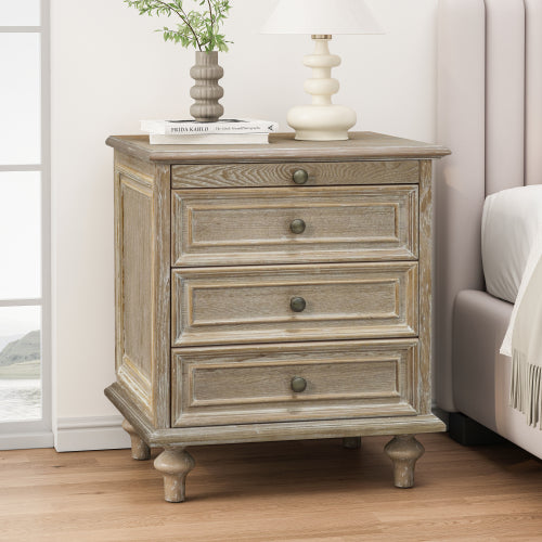Farmhouse Nightstand with 4 Drawers, Pull-Out Tray and Storage