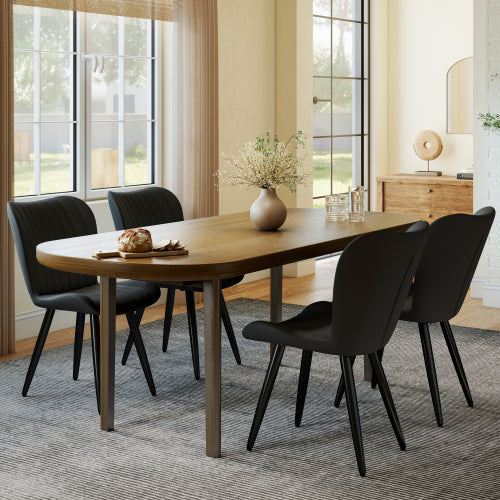 Set of 2 Modern PU Leather Dining Chairs, Armless Faux Leather Side Chairs with Metal Legs