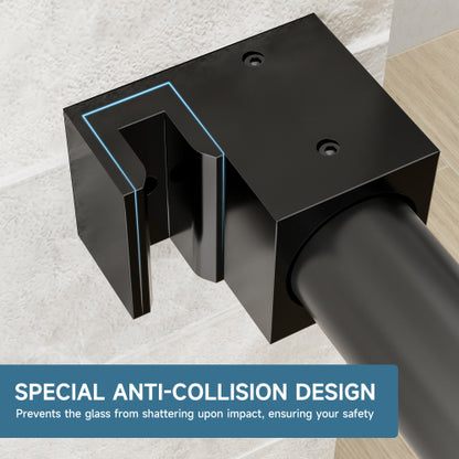 56"-60" W x 76" H Frameless Single Sliding Soft-Close Matte Black Shower Door with 5/16" (8mm) Clear Nano-Coated Tempered Glass and Stainless Steel Handle