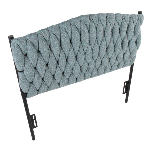 Twin Size Headboard in Black Metal and Blue Fabric by
