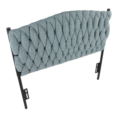 Twin Size Headboard in Black Metal and Blue Fabric by