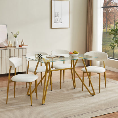 Set of 2 White & Gold Velvet Dining Chairs, Curved Backrest, Metal Legs, 250lbs Capacity for Dining Room & Kitchen