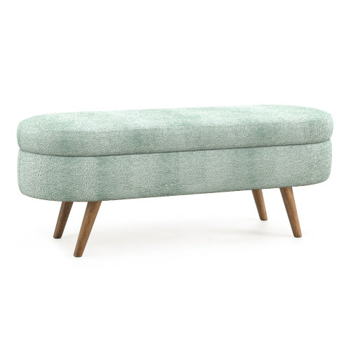 Ottoman Oval Storage Bench,Rubber Wood Legs, Gray (43.5inch x16inch x16inch ) Cyan