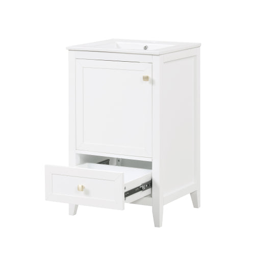 20" Bathroom Vanity with Sink, Bathroom Cabinet with Soft Closing Door, Storage Rack and A Drawer, White