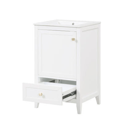 20" Bathroom Vanity with Sink, Bathroom Cabinet with Soft Closing Door, Storage Rack and A Drawer, White