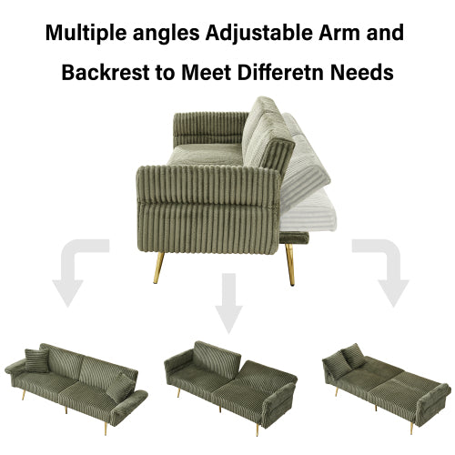 79 inch  Foldable Corduroy Sofa Bed with Adjustable Folding Armrests