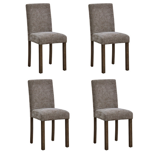 Set of 4 Walnut Wooden Dining Chairs, Curved High Padded Back, Chenille Upholstered Side Chairs, 330lbs Load