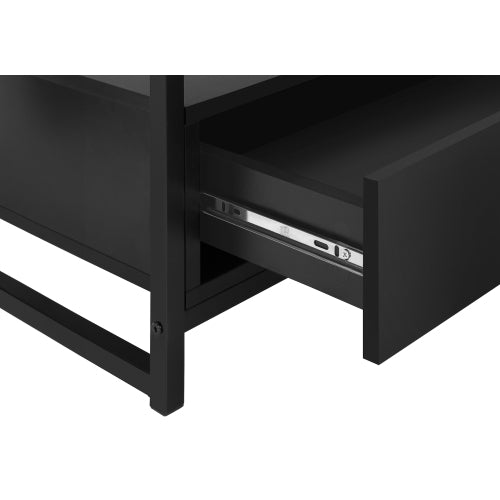 48 Inch Compact Black Metal Frame TV Stand with Dual Open Layers & 2 Storage Drawers