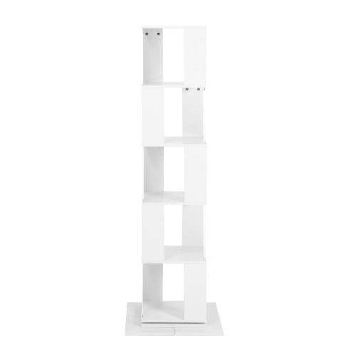 5-Tier 360° Rotating Bookshelf Wood Veneer & Acrylic Panel Anti-Tip Base Modern Home Display Storage Rack