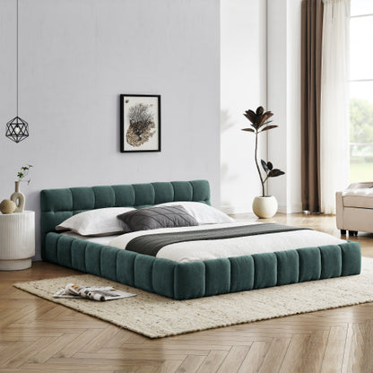 Queen Size Upholstered Bed Frame with Thick Fabric, Chenille Fabric Grounded Queen Size Platform Bed with Headboard and Solid Frame. No Box Spring Needed, GREEN(68inch *86.5inch *23.5inch )