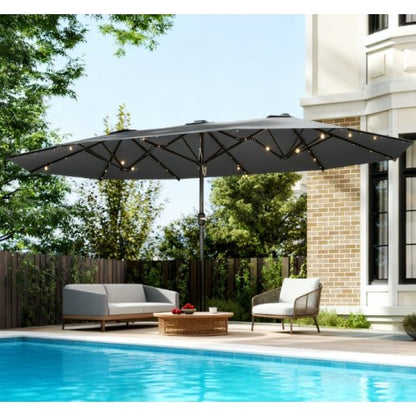 Easy to Use Double-Sided Parasol with Base,Patio Parasol with LED Solar Lights,Parasol Double-Sided Sun Umbrella
